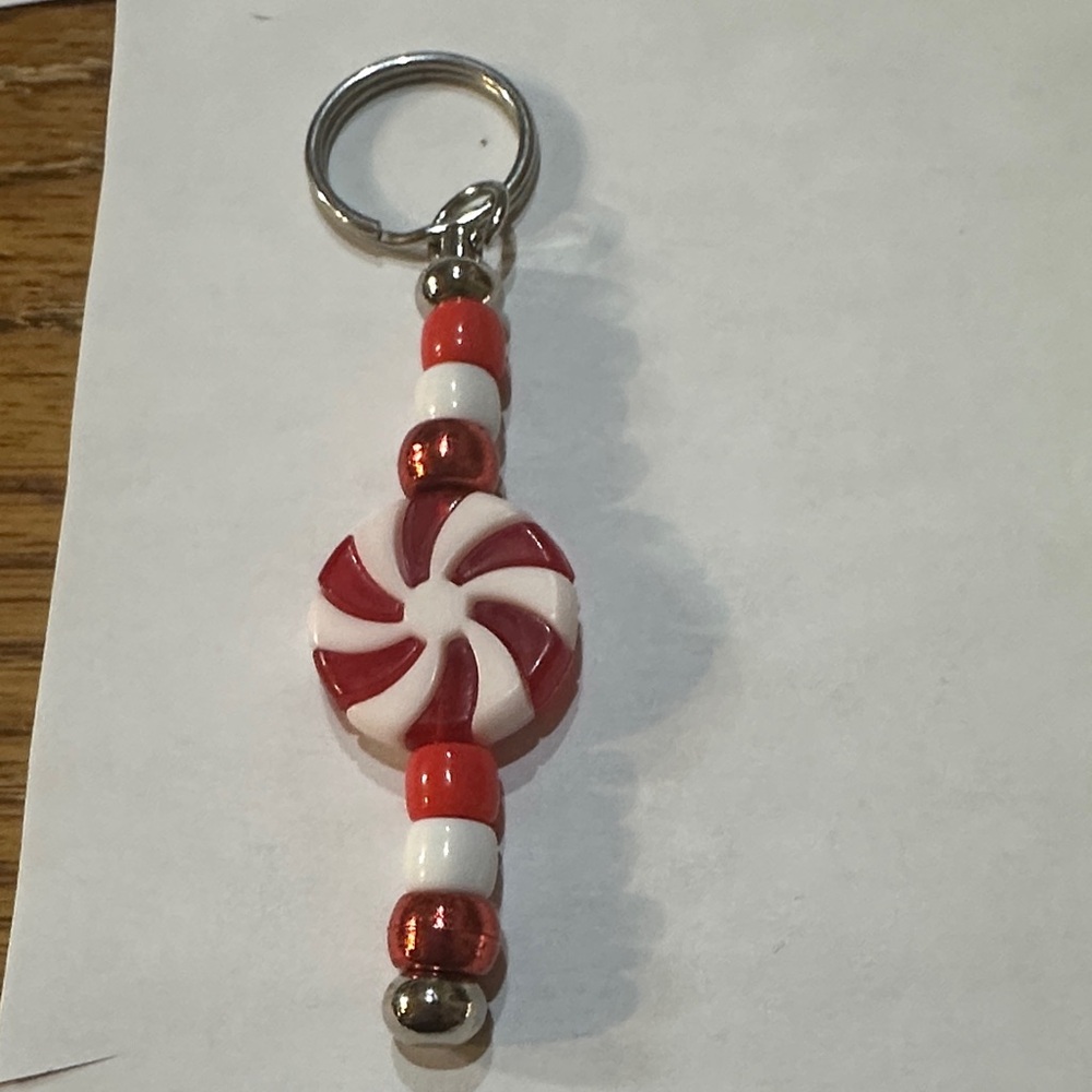 Peppermint Swirl Beaded Key Holder